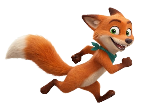 Sly the fox at a run, tail streaming out behind him